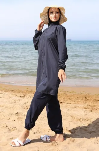 Atlas 2li Fermuarlı Tesettür Mayo Bone Hediyeli 9006-02 Lacivert