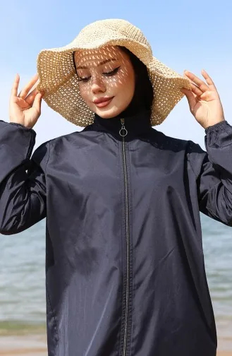 Atlas 2li Fermuarlı Tesettür Mayo Bone Hediyeli 9006-02 Lacivert