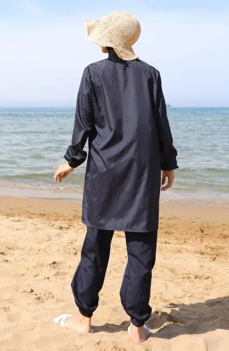 Atlas 2li Fermuarlı Tesettür Mayo Bone Hediyeli 9006-02 Lacivert