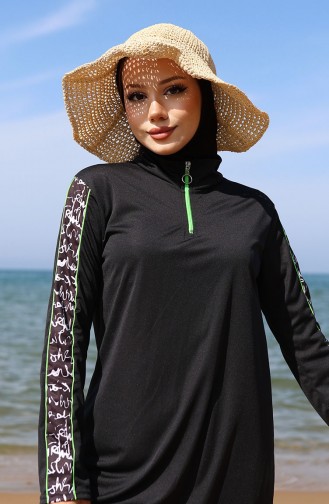 Schwarz Hijab Badeanzug 2503-01