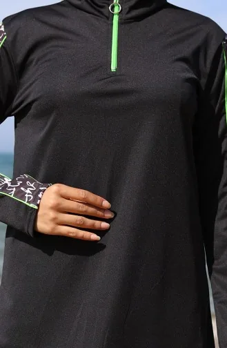 Maillot De Bain Hijab Zippé 2503-01 Noir Vert 2503-01