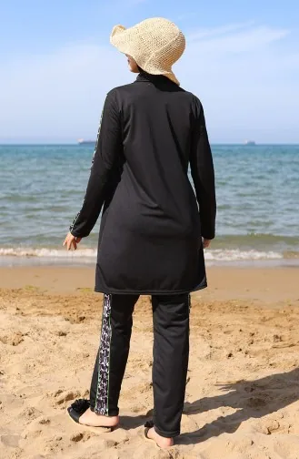 Maillot De Bain Hijab Zippé 2503-01 Noir Vert 2503-01