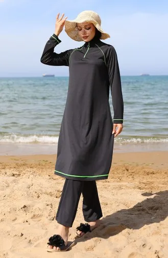 Zippered Hijab Swimsuit 2504-01 Black Green 2504-01