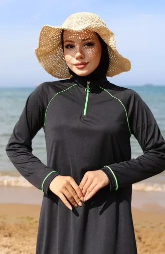 Zippered Hijab Swimsuit 2504-01 Black Green 2504-01