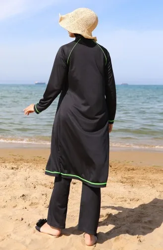 Zippered Hijab Swimsuit 2504-01 Black Green 2504-01