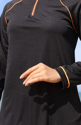 Zippered Hijab Swimsuit 2504-02 Black Orange 2504-02
