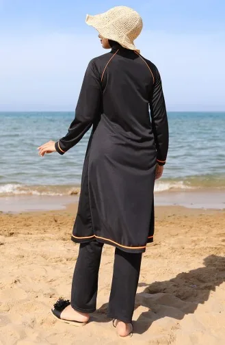 Zippered Hijab Swimsuit 2504-02 Black Orange 2504-02