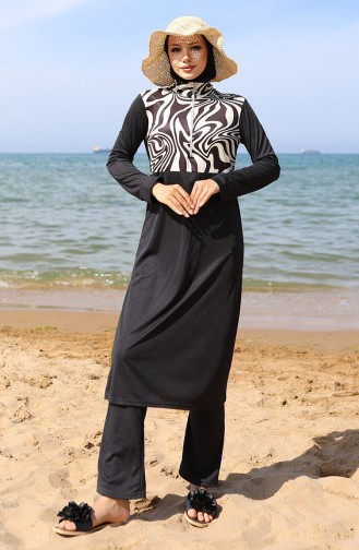 Schwarz Hijab Badeanzug 2507-01