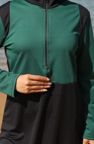 Zippered Hijab Swimsuit 2508-01 Emerald Green Black 2508-01
