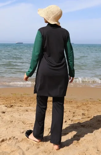Zippered Hijab Swimsuit 2508-01 Emerald Green Black 2508-01