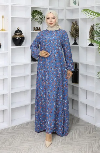 Viskose Stoff Gemustertes Kleid 0055-01 Indigo 0055-01