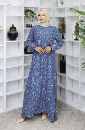 Viskose Stoff Gemustertes Kleid 0055-01 Indigo 0055-01