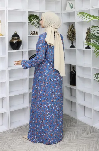 Viskose Stoff Gemustertes Kleid 0055-01 Indigo 0055-01
