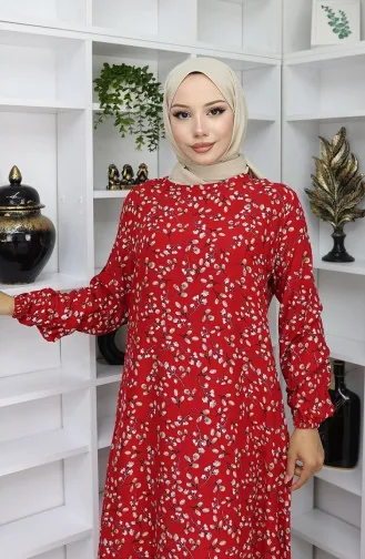 فستان منقوش من قماش الفيسكوز 0055-04 أحمر 0055-04
