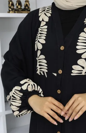 Viskose Stoff Halb Geknöpftes Kleid 0056-01 Schwarz 0056-01