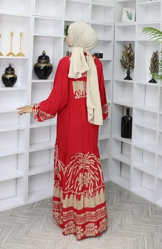 فستان من قماش الفيسكوز بأزرار نصفية 0056-02 أحمر قرمزي 0056-02