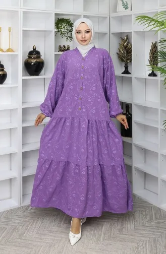 Robe Brodée à Demi-boutons 0059-02 Lilas 0059-02