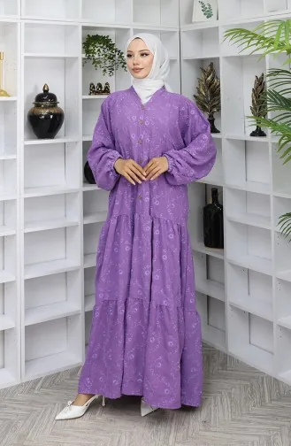Robe Brodée à Demi-boutons 0059-02 Lilas 0059-02