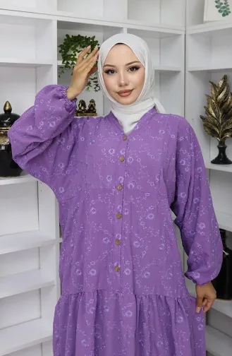 Robe Brodée à Demi-boutons 0059-02 Lilas 0059-02