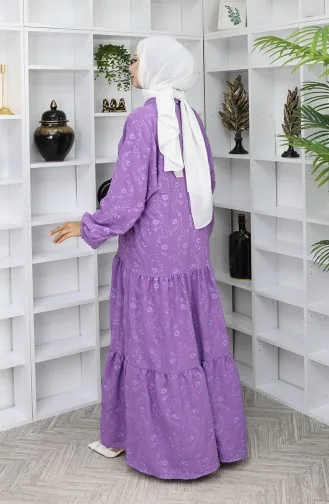 Robe Brodée à Demi-boutons 0059-02 Lilas 0059-02