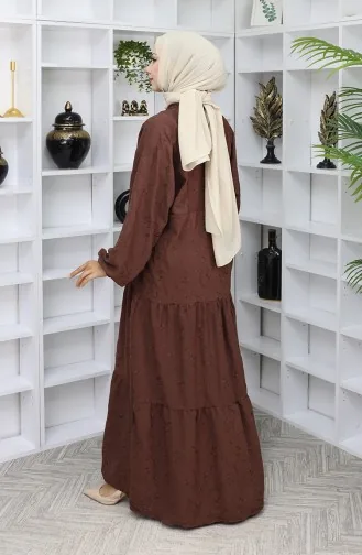 Besticktes Kleid Mit Halben Knöpfen 0059-03 Braun 0059-03