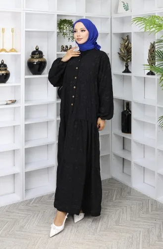 Robe Brodée à Demi-bouton 0059-04 Noir 0059-04