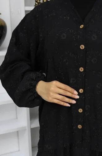 Robe Brodée à Demi-bouton 0059-04 Noir 0059-04