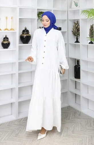 Embroidered Half Button Dress 0059-05 Ecru 0059-05