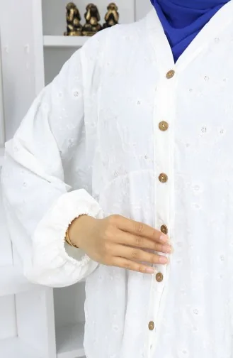 Embroidered Half Button Dress 0059-05 Ecru 0059-05