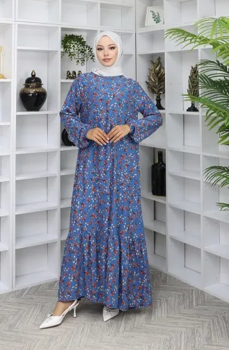 Viscose Stof Patroon Jurk 0065-01 Indigo 0065-01