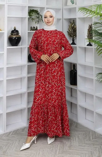 Viscose Stof Patroon Jurk 0065-03 Rood 0065-03