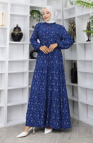 Navy Blue İslamitische Jurk 0067-02