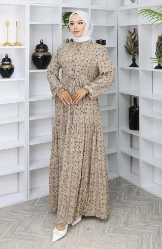 Viscose Stof Halfgeknoopte Jurk 0067-03 Mink 0067-03