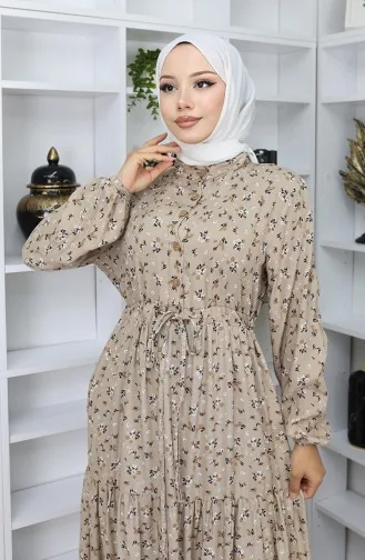 Viscose Stof Halfgeknoopte Jurk 0067-03 Mink 0067-03