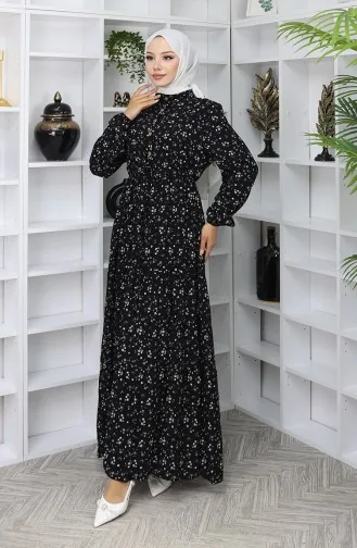 Viscose Stof Half Geknoopte Jurk 0067-04 Zwart 0067-04