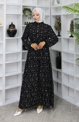 Viscose Stof Half Geknoopte Jurk 0067-04 Zwart 0067-04