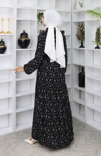Viskon Kumaş Yarım Düğmeli Elbise 0067-04 Siyah