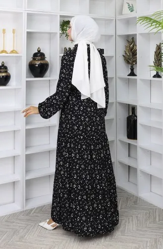 Viscose Stof Half Geknoopte Jurk 0067-04 Zwart 0067-04