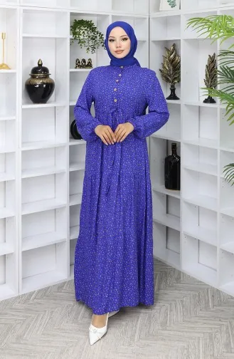 Viscose Fabric Half Buttoned Patterned Dress 0068-02 Saks 0068-02