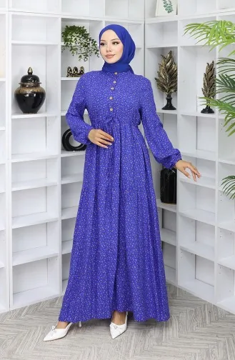 Viscose Fabric Half Buttoned Patterned Dress 0068-02 Saks 0068-02