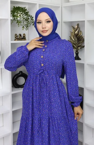 Viscose Fabric Half Buttoned Patterned Dress 0068-02 Saks 0068-02