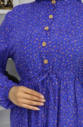 Viscose Fabric Half Buttoned Patterned Dress 0068-02 Saks 0068-02