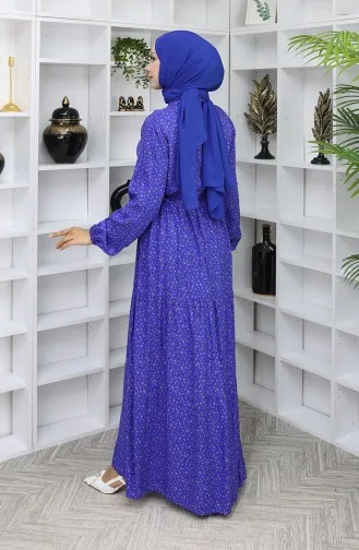 Viscose Fabric Half Buttoned Patterned Dress 0068-02 Saks 0068-02