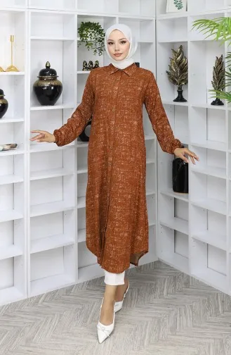 Tunique Longue Boutonnée En Tissu Viscose 0070-01 Tan 0070-01