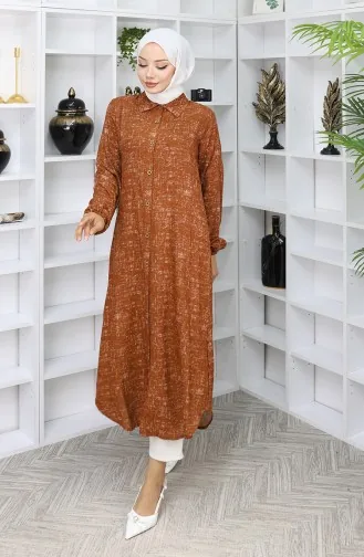 Tunique Longue Boutonnée En Tissu Viscose 0070-01 Tan 0070-01