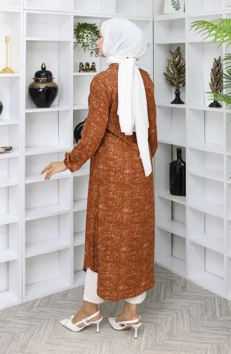 Tunique Longue Boutonnée En Tissu Viscose 0070-01 Tan 0070-01