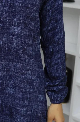 Viskose Stoff Geknöpfte Lange Tunika 0070-05 Marineblau 0070-05