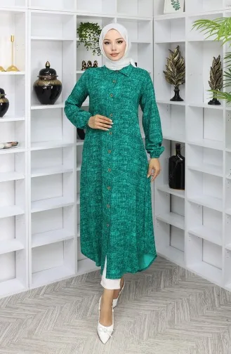 تونيك طويل بأزرار من قماش الفيسكوز 0070-06 أخضر 0070-06