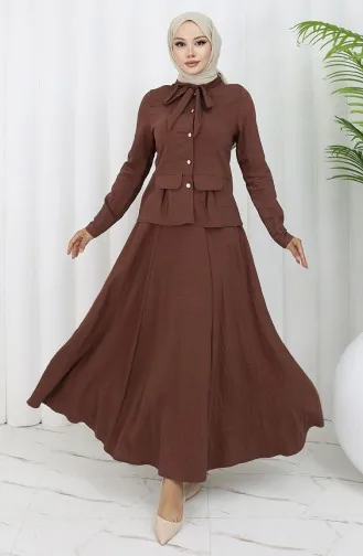 بدلة من قطعتين، قميص وتنورة، 11309-02، بني 11309-02