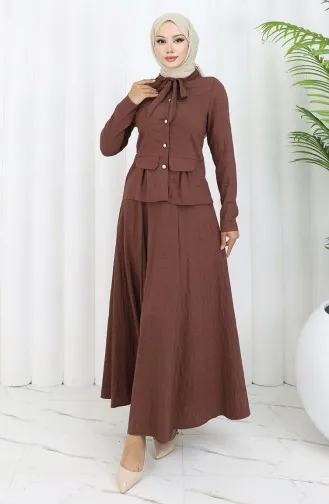 بدلة من قطعتين، قميص وتنورة، 11309-02، بني 11309-02